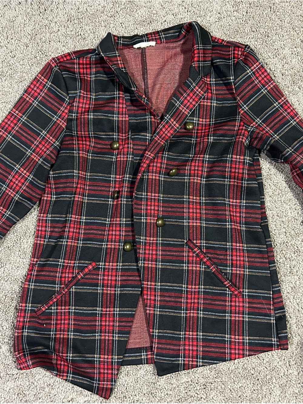 Maurices Red and Black Plaid Double-Breasted Blazer